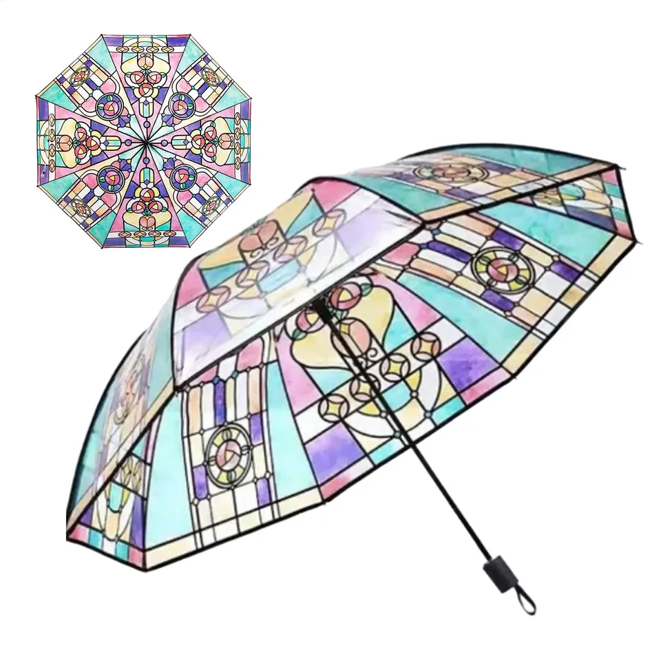 Elegant Vintage Stained Glass Foldable Umbrella
