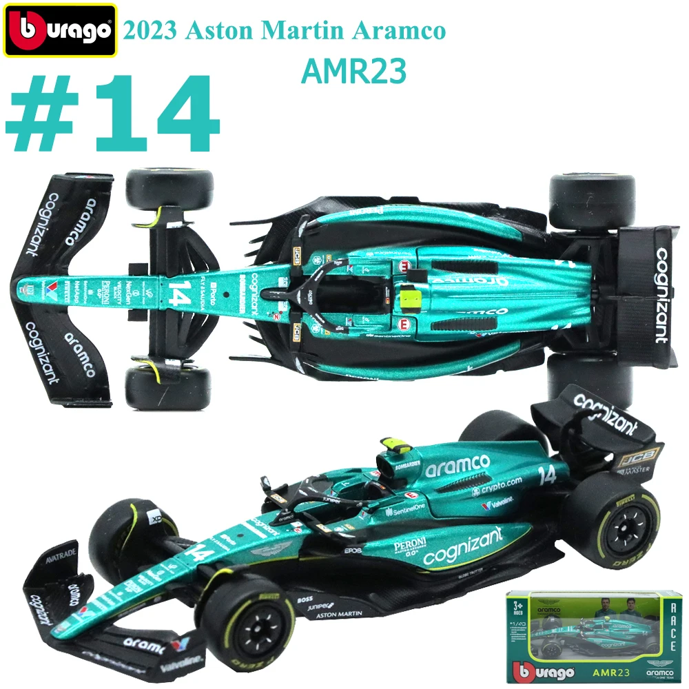1/43 Bburago 2023 Aston Martin Aramco Team Diecast Race Car with Rubber Tires