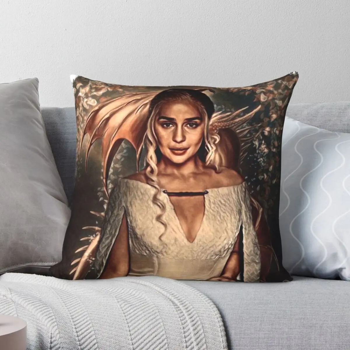 

Emilia Clarke GOT Pillowcase Polyester Linen Velvet Creative Zip Decor Throw Pillow Case Car Cushion Cover 45x45