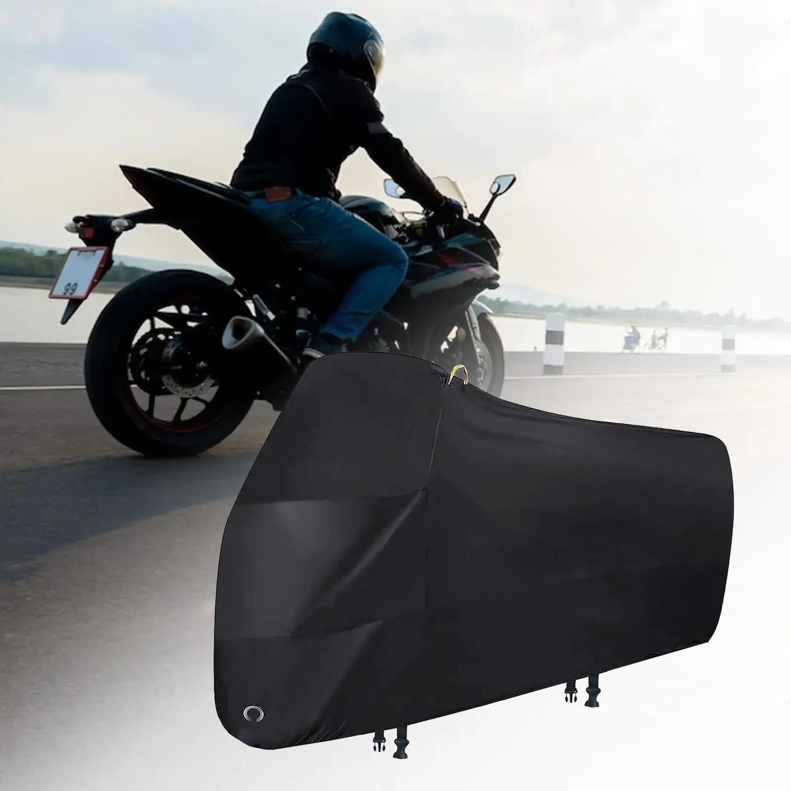 

Motorcycle Cover Motorbike Waterproof Dustproof Cover 200x70x110cm with 2 Buckle Accessories Lightweight Versatile Durable
