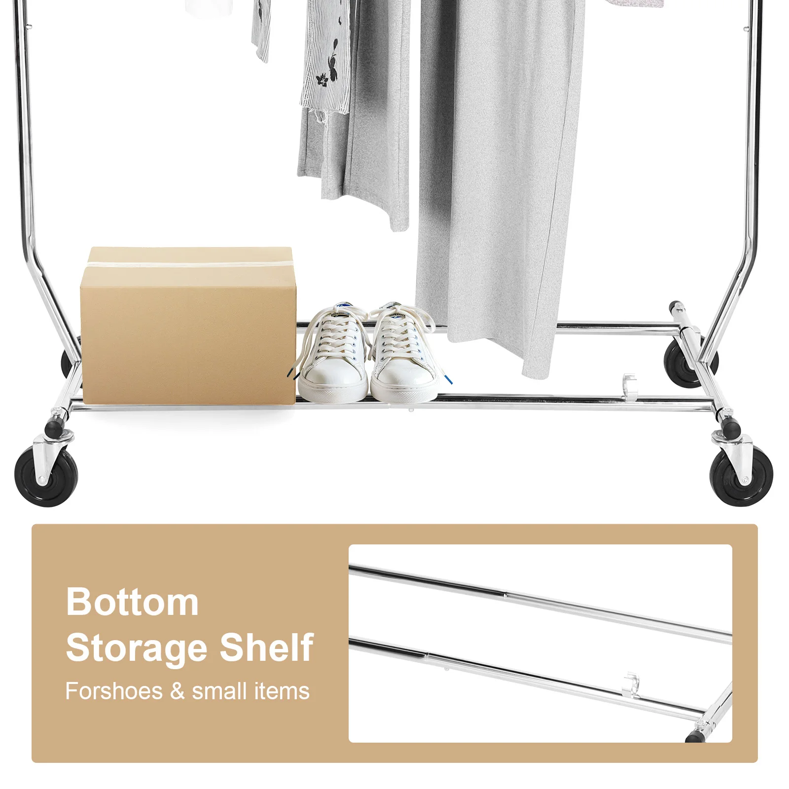 Clothes Rack with Lockable Wheels Standing Rolling Clothing Rack Portable Closet Wardrobe Rack for Bedroom Laundry Living Room