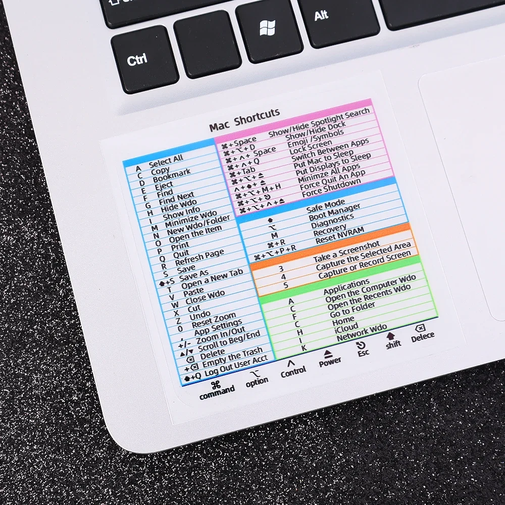 Pegatina de atajo de teclado de referencia de Windows PC para MAC OS, calcomanía auxiliar, Pegatinas transparentes para atajos de teclado