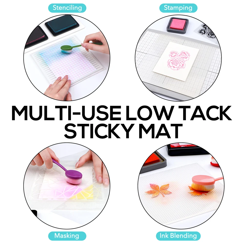 Low tack sticky mat with grid for stamping stenciling ink blending clear photopolymer craft low tacky mat