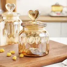 

Relief Glass Storage Jar With Lid Candy Tank Cereal Dispenser Jars Tea Caddy Snacks Organizer Canister Coffee Table Decoration