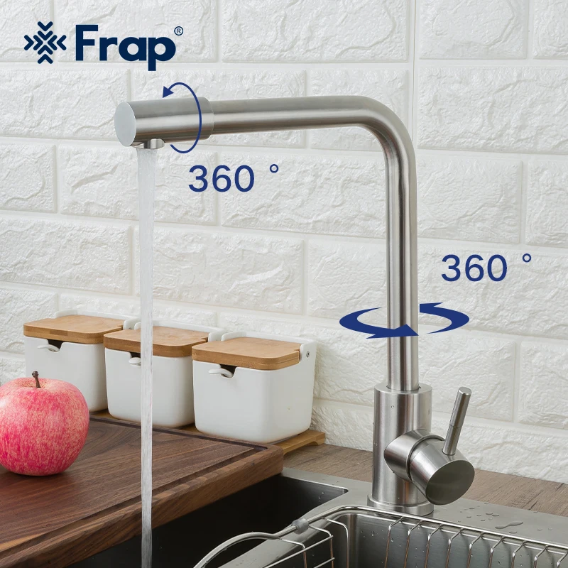 Frap 304 Stainless Steel Kitchen Faucet Deck Mounted Single Handle Kitchen Sink Tap Hot and Cold Water Mixer