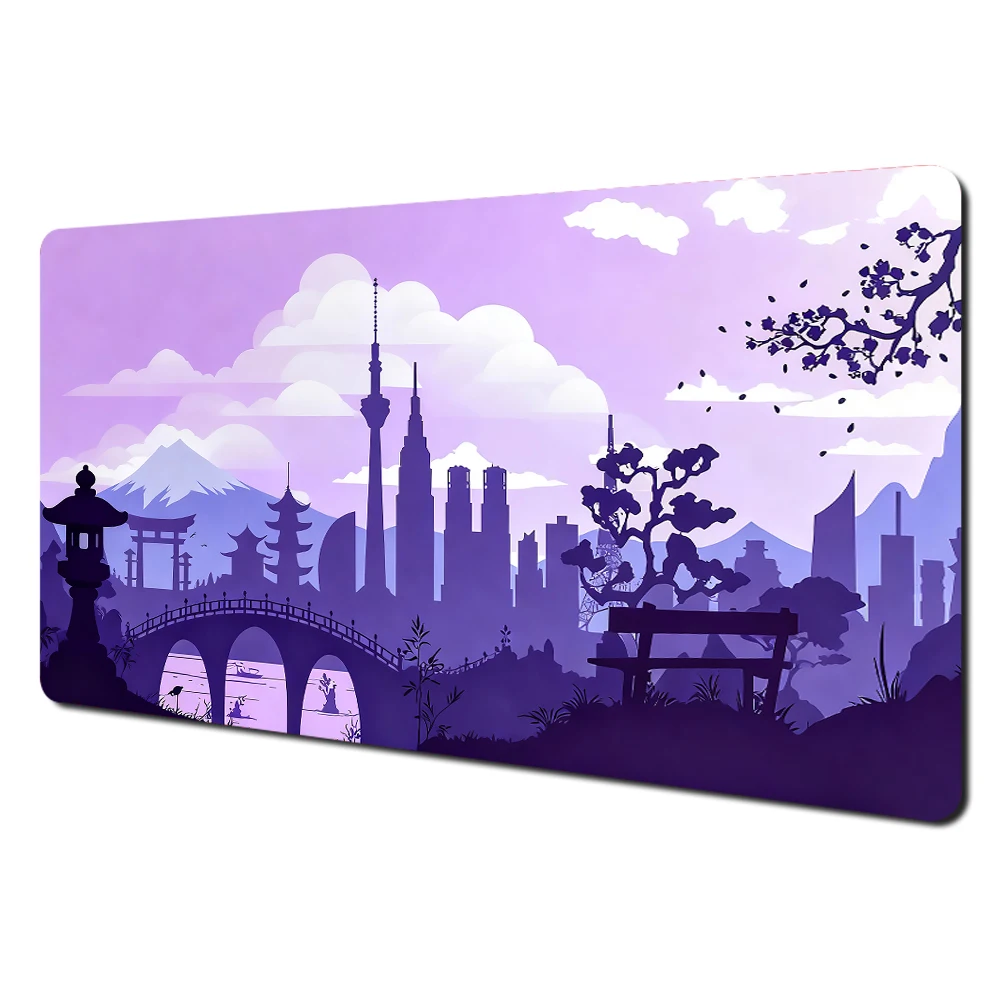 Mount Fuji Cherry Blossom Art Large Desk Mat - Stitched Edge Non-Slip Durable MousePad