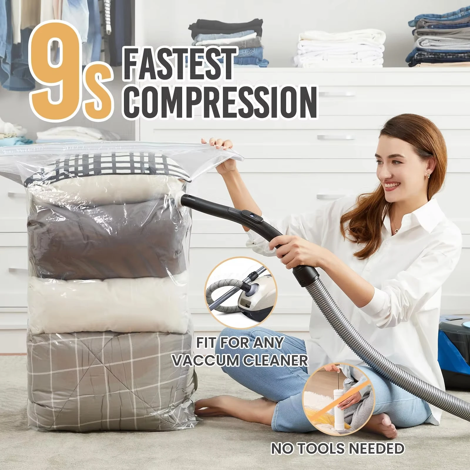 Vacuum Storage Bags, Jumbo Cube, Vacuum Sealing Bags Clothes Organizer, Compression Pack Bag Fit Clothing Bedding Quilts Blanket 3