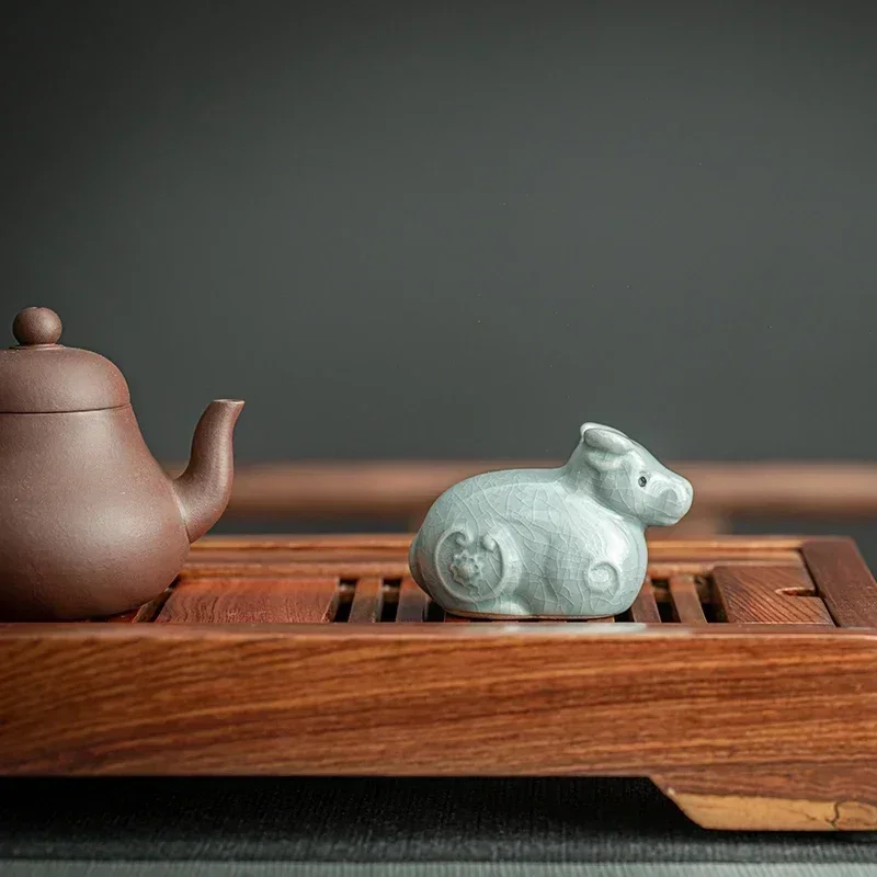Tea Pet Ornaments Retro Ceramics Chinese Zodiac Animal Statue Cute Tea Figurine Desktop Crafts Set