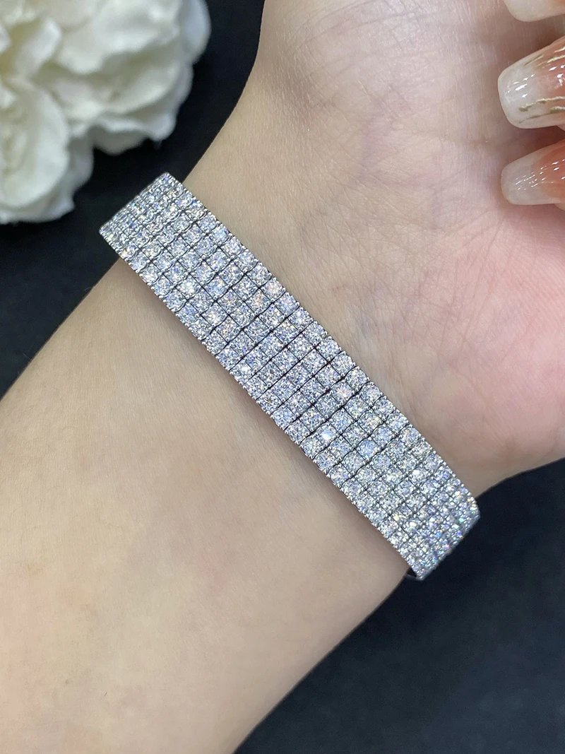 18k White Gold 21.66ctw Diamond 5 Row Bangle Bracelet - American Jewelry