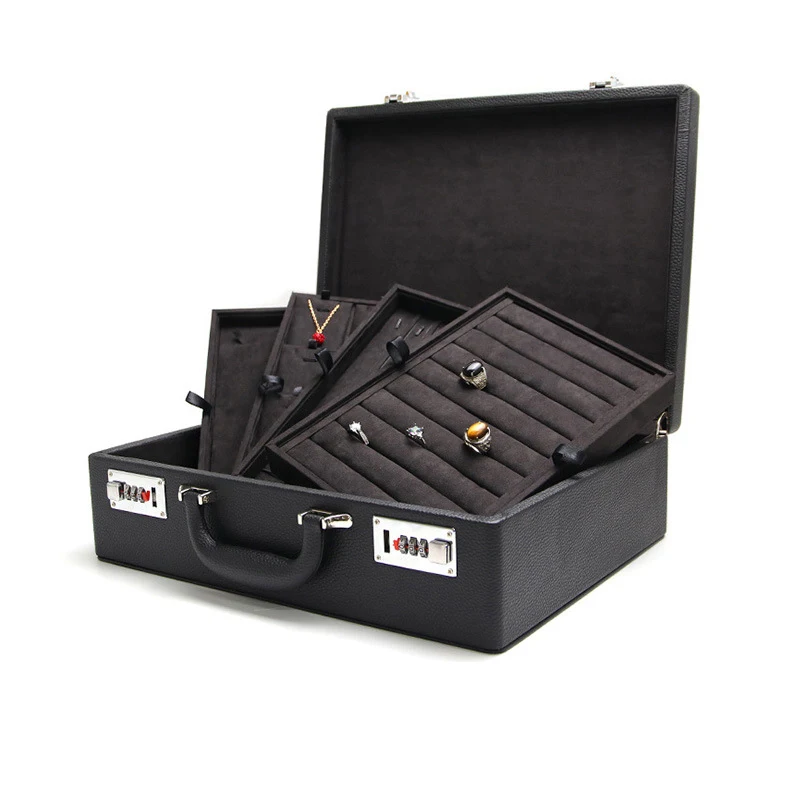 

pu four-layer multi-functional travel portable professional jewelry box can be separated first jewelry storage password box