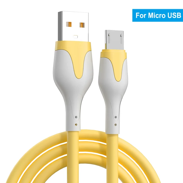 3A Fast Charge USB  Cable Soft Silicone Type C Cable For Xiaomi Redmi Samsung Realme Cables Data Cord Charger USB Cable Phone Yellow For micro usb