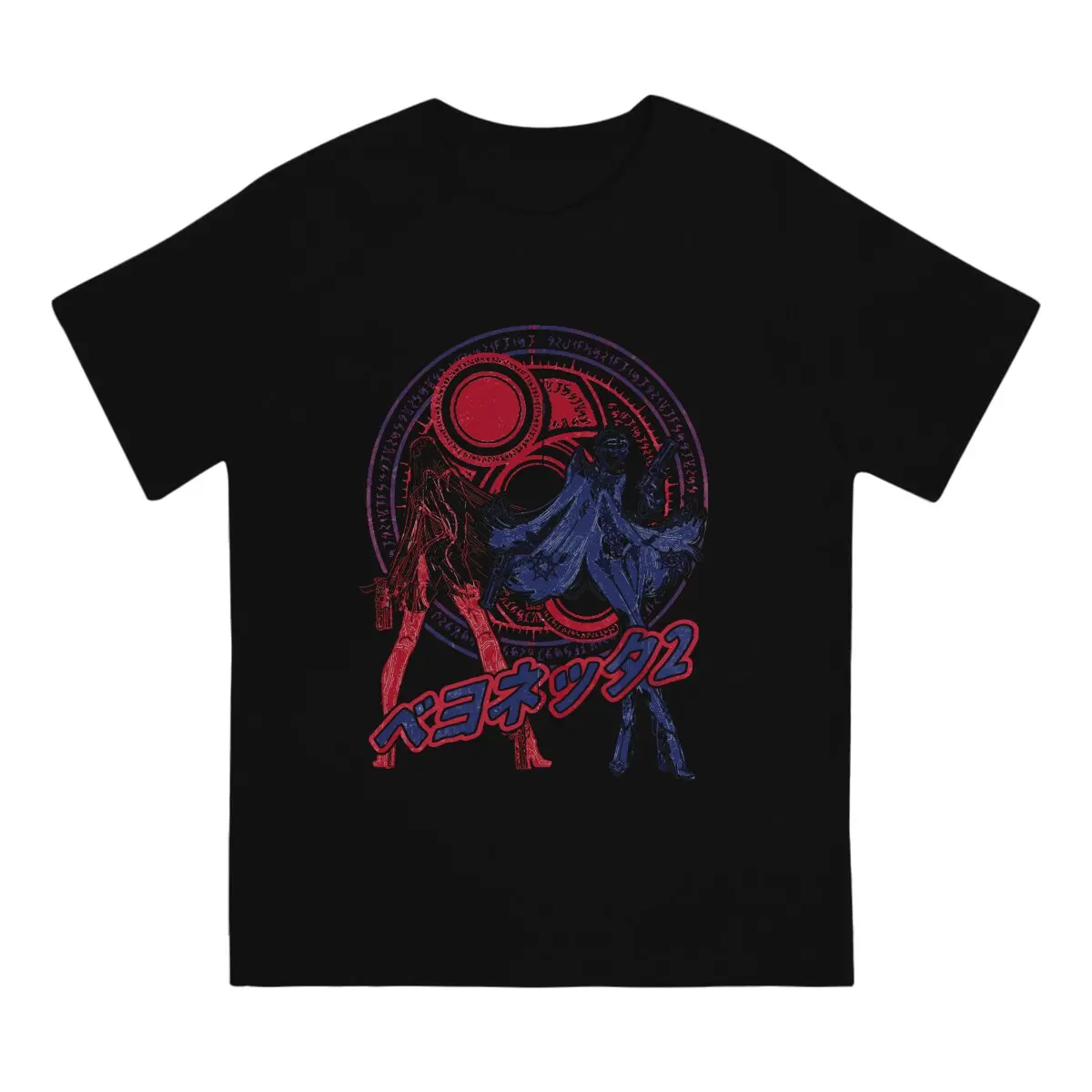 

Blue Red Men T Shirt Bayonetta Game Vintage Tee Shirt Short Sleeve Round Collar T-Shirt Cotton Classic Tops