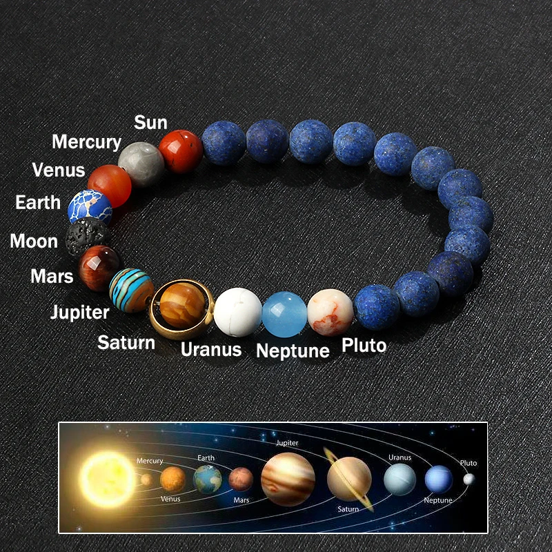 Embracenature napelemes Rendszer Nyolc planets bracelet Világmindenség Galaktika Gyám Sztár Természetes Kő- gyöngyök bangles számára Nők ékszer