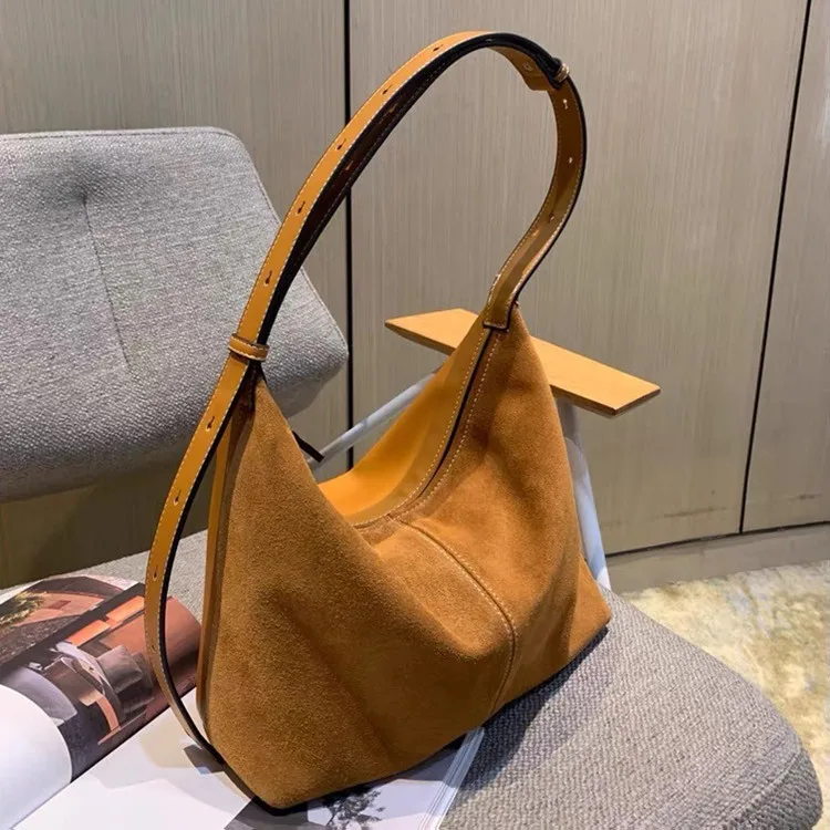 2023 Vintage Suede Underarm Bag for Women\'s Daily Commuting Ladies Large Capacity Genuine Leather Tote Bag Women\'s Shoulder Bag