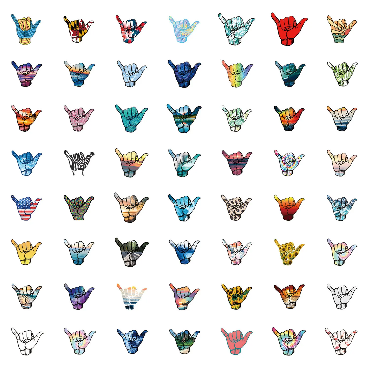 Vibrant Shaka Graffiti Sticker Set for Personalizing Your Gear (55 Pieces)
