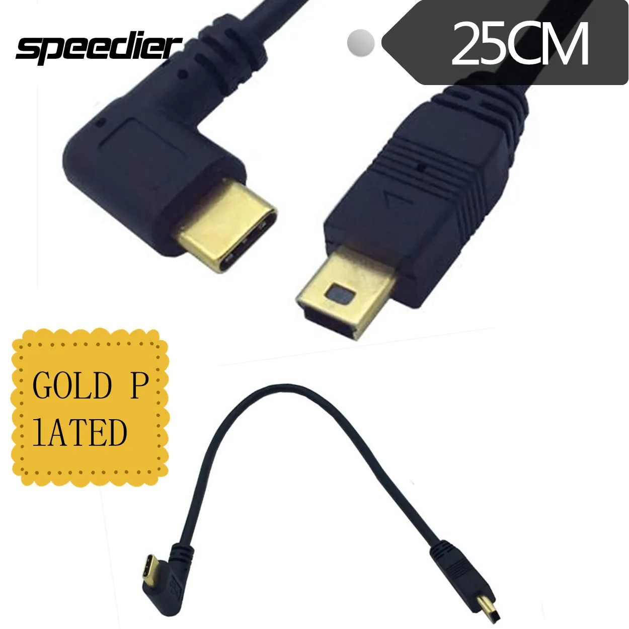 

Gold Plated USB 3.1 Type C Male To Mini USB 2.0 Mini Male Data Sync Power Supply Charging Cable Cord 0.25m 25cm
