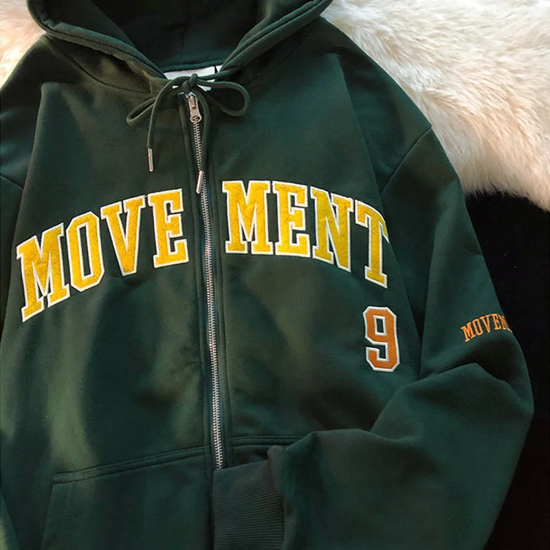 Letter Embroidery Hoodies Women Harajuku Sweatshirts Vintage Hoodie