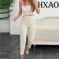 HXAO Women's Pants Office Wear Woman Trousers High Waist Formal Casual Pants Spring Summer Cropped Black Pink White Pants 088