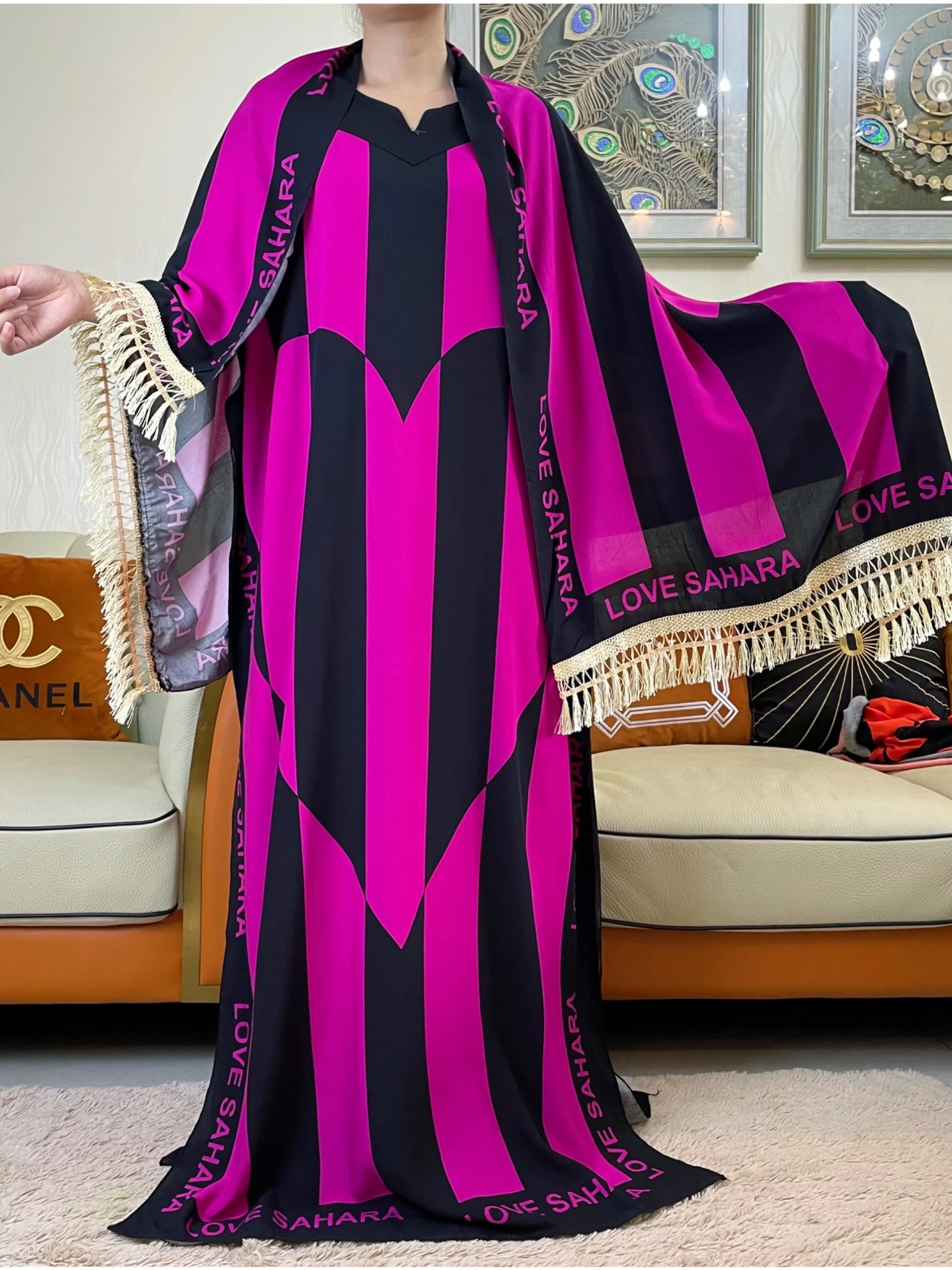 New Party Dress For Women Summer Short Sleeve Dresses With Big Scarf  Floral Printing Loose Maxi Islam Clothes