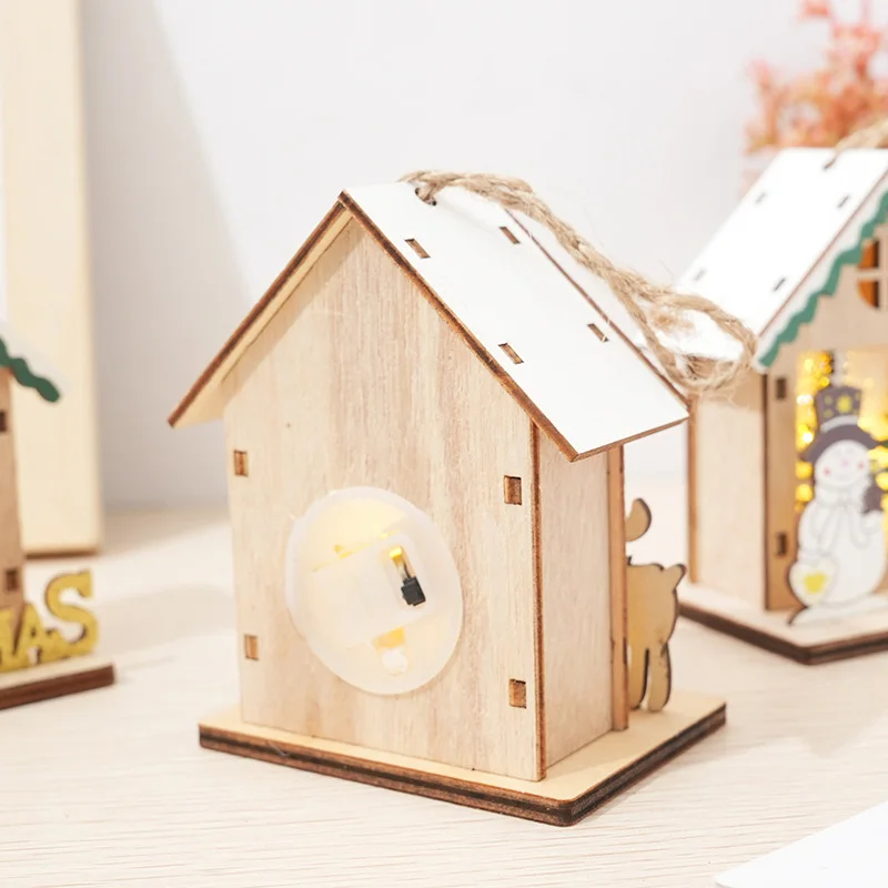 Luminous Cabin Christmas Ornament Mini LED Light Wooden House Pendants For DIY Xmas Tree Party Hangings Kids New Year Gifts images - 6