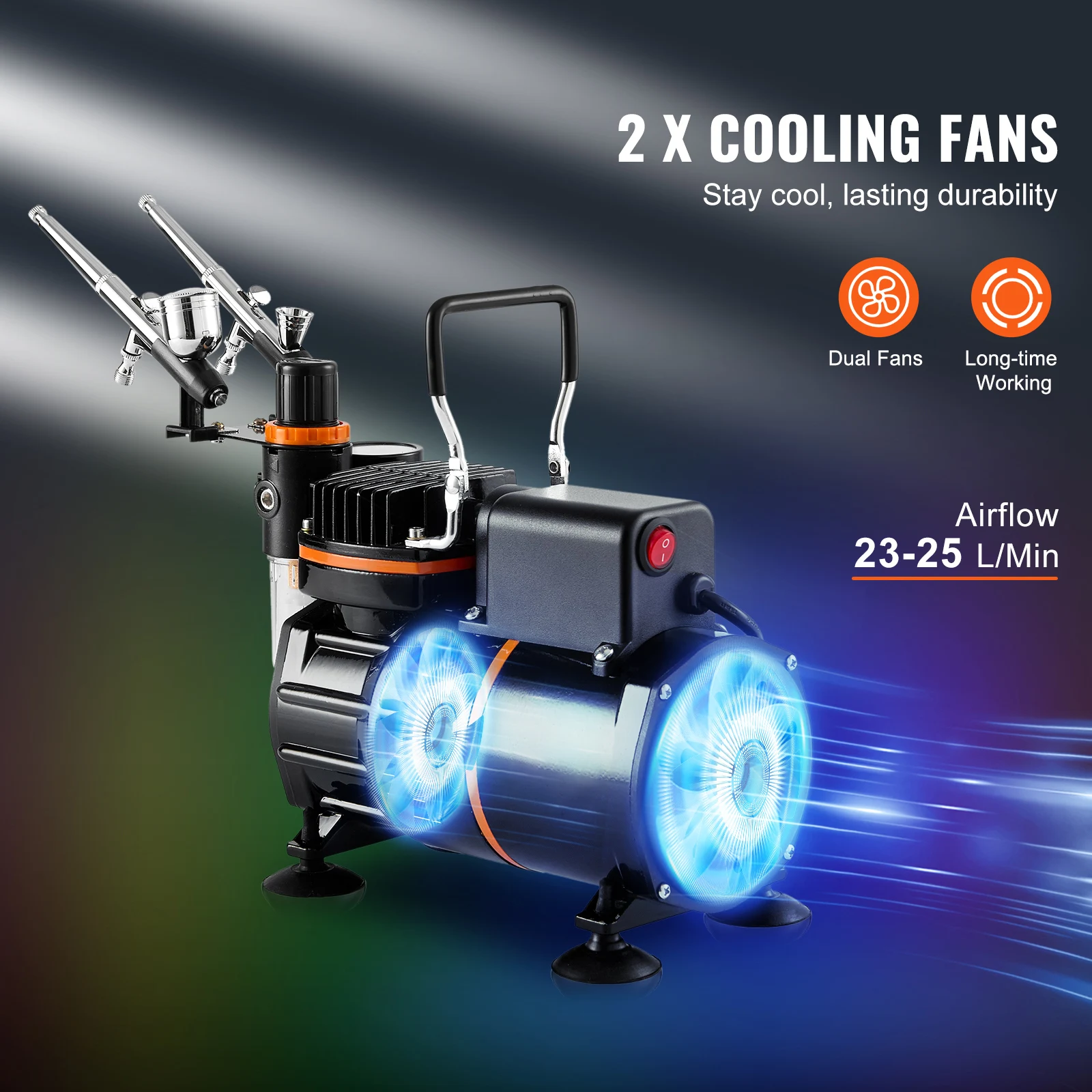 SucceBuy Airbrush Kit, Dual Fan Air Compressor Professional Airbrushing System Kit Airbrushes Mixing Wheel Cleaning Brush Set