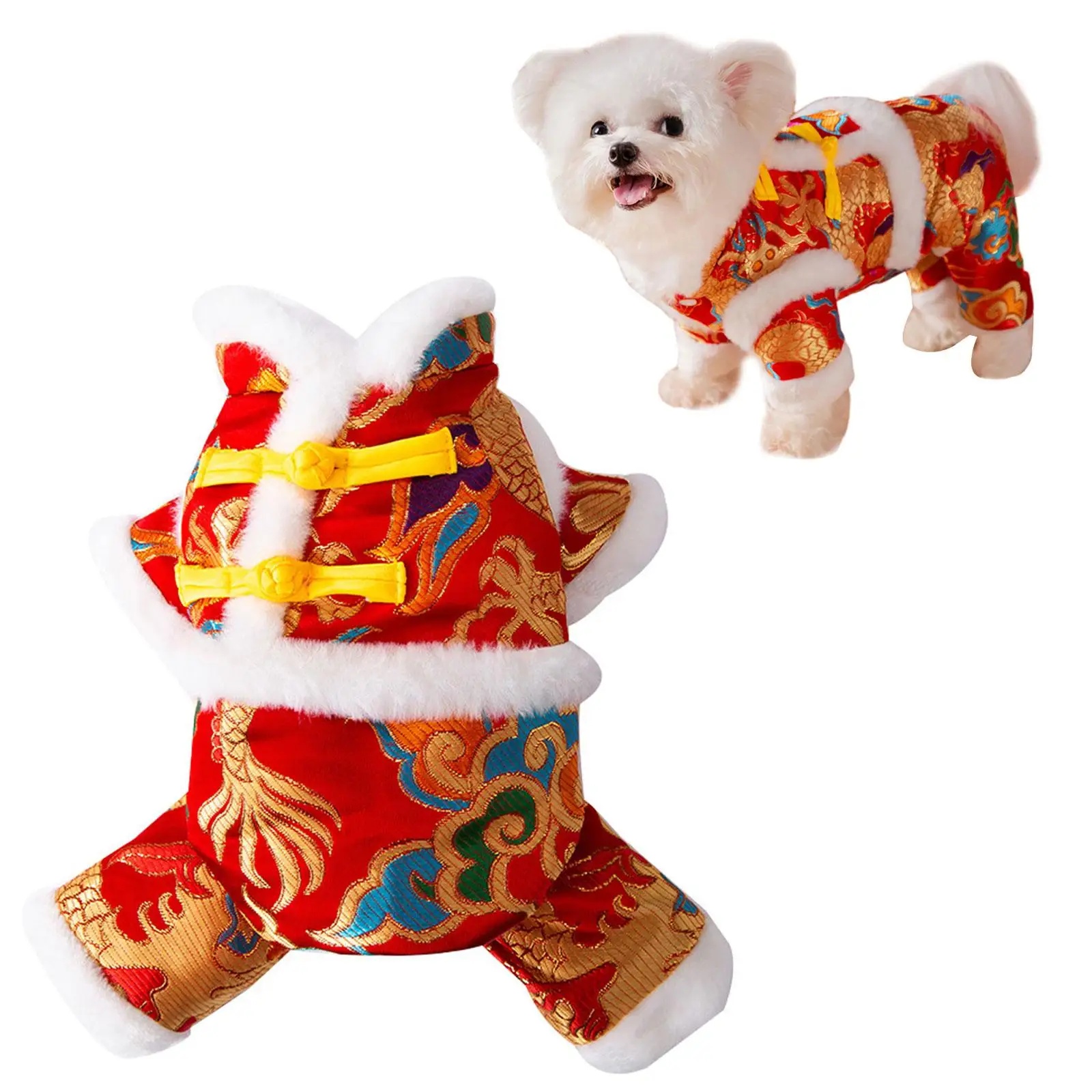 Chinese New Year Dog Costume Dog Tang Costume Pet Costume Dog Knot Buttons Coat for Cats Holiday Chinese New Year Celebration