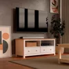 Handcrafted Solid Oak TV Stand Entertainment Center - Elegant White/Pine Media Console with Spacious Storage Drawers & Open Shel 1