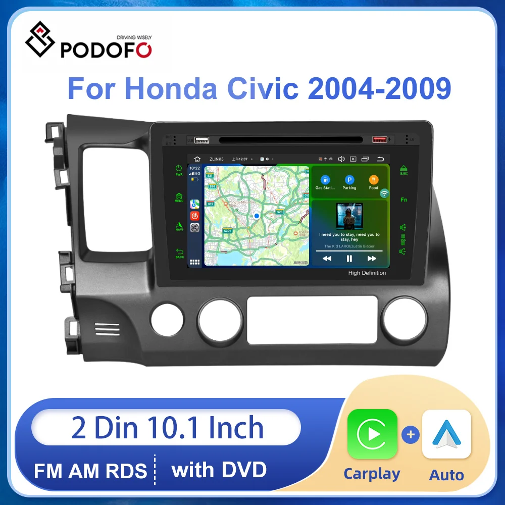 

Podofo 2Din Android 12 Car Radio Multimidia Video Player For Honda Civic 2004-2009 GPS Navigation Carplay Auto Stereo with DVD