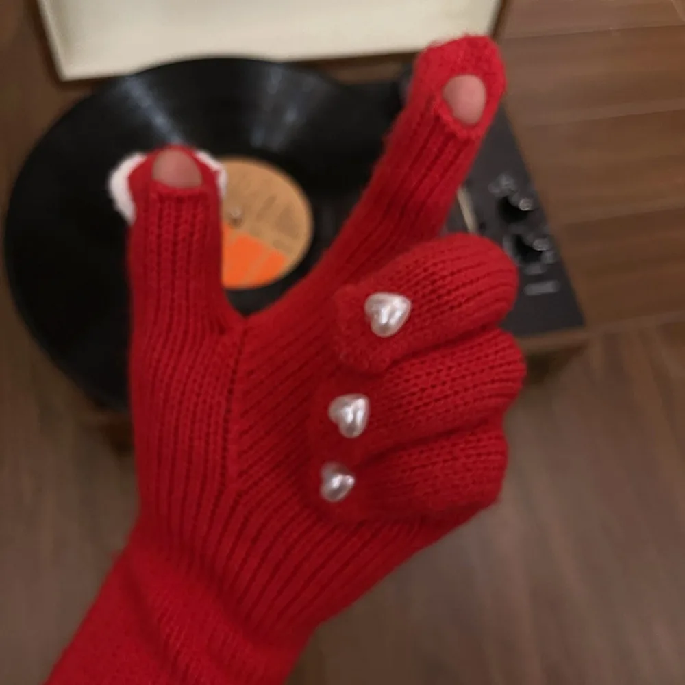 

Nylon Plush Knitted Gloves Minimalism Solid Color Thicken Warm Gloves Split Finger Gloves
