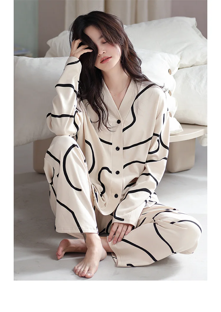 2023 neue Frühling und Herbst Nachtwäsche frauen Strickjacke Langarm Nette Mädchen Stil Ins Nachtwäsche Lose Anliegende Hause freizeit Set – Detail 9