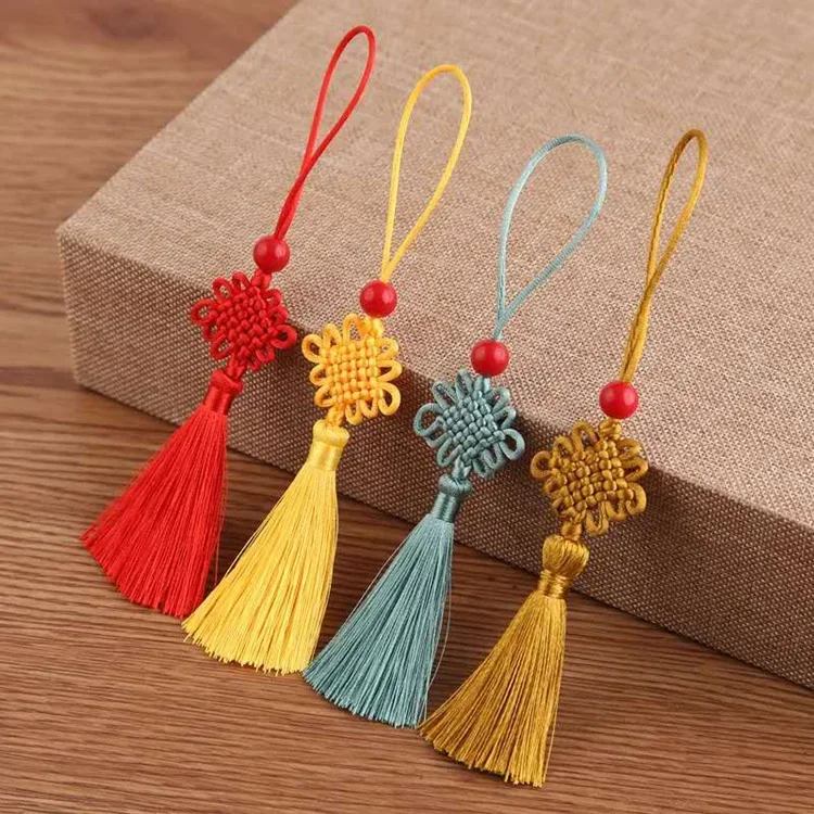 Gland à Nœud Chinois Avec Boucles, Glands Soyeux, Artisanat Doux Fait à La Main, Mini Glands Pour Signet Bricolage, Bijoux Exécutifs, 12cm, 5/10 Pièces