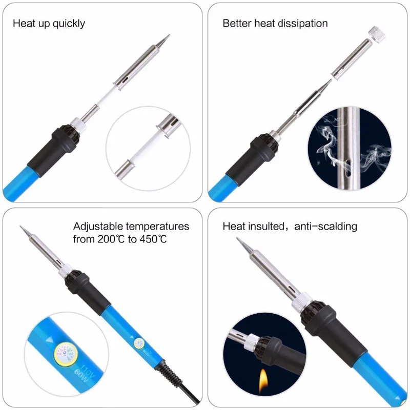 New Adjustable Temperature Electric Soldering Iron 220V 110V 60W 80W Welding  Solder Rework Station Heat Pencil Tips Repair Tools