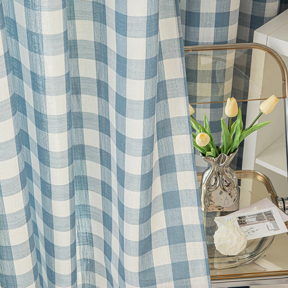 1 PCS Modern Simple Big Plaid Blackout Curtains For Bedroom American Rural Home Living Room Study Semi-Blackout Window Drapes 2