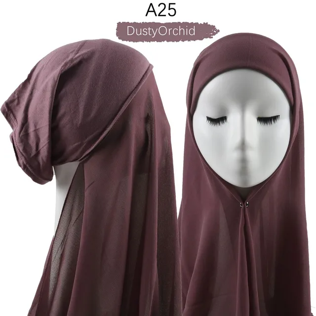 Muslim Women Heavy Chiffon Hijab Scarf With Bonnet  Instant Chiffon Hijabs Scarves With Caps Pinless Underscarf Headscarf A25