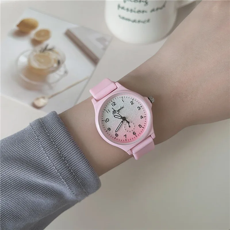 Retro women's watch, high school student watch, simple and cute silicone tape quartz watch, personalized candy colored watch
