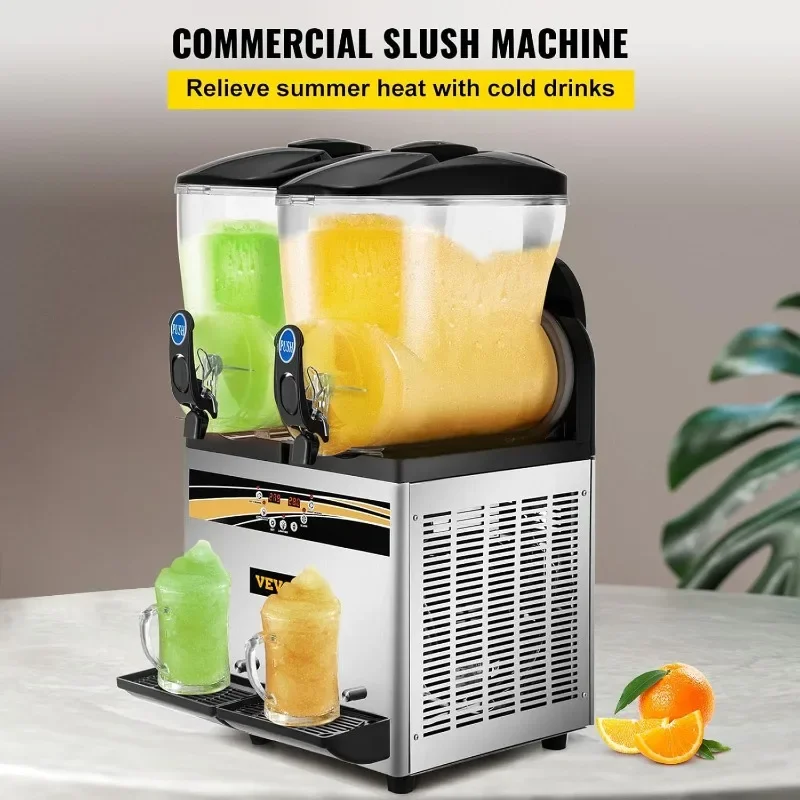 VEVOR Commercial Slushy Machine, 15Lx2 Tank Margarita Maker, 1000W Stainless Steel Smoothie Frozen Drink Maker 2