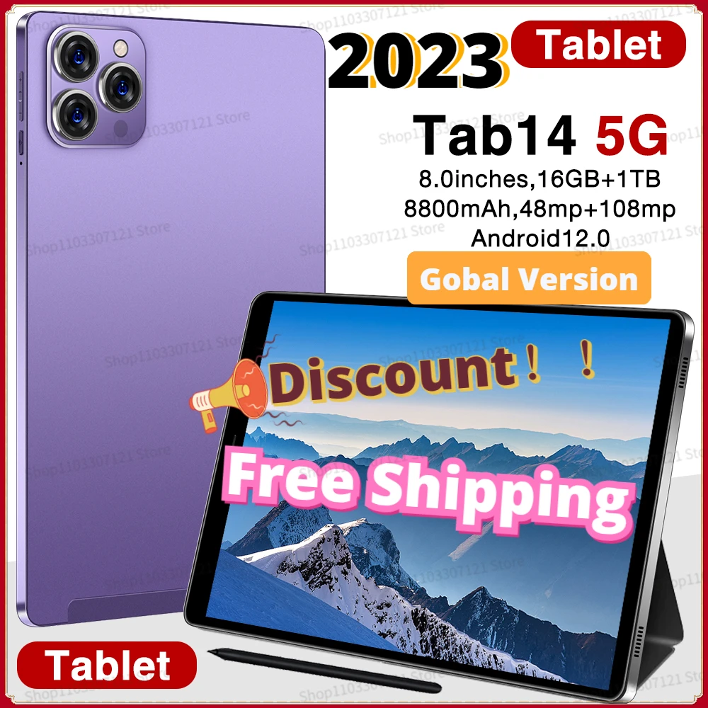 

Gobal Version New Tab14 Tablet Pc 8 Inch Android 12 Bluetooth 12GB 512GB Deca Core Google Play WPS 5G/4G WIFI Hot Sales Laptop