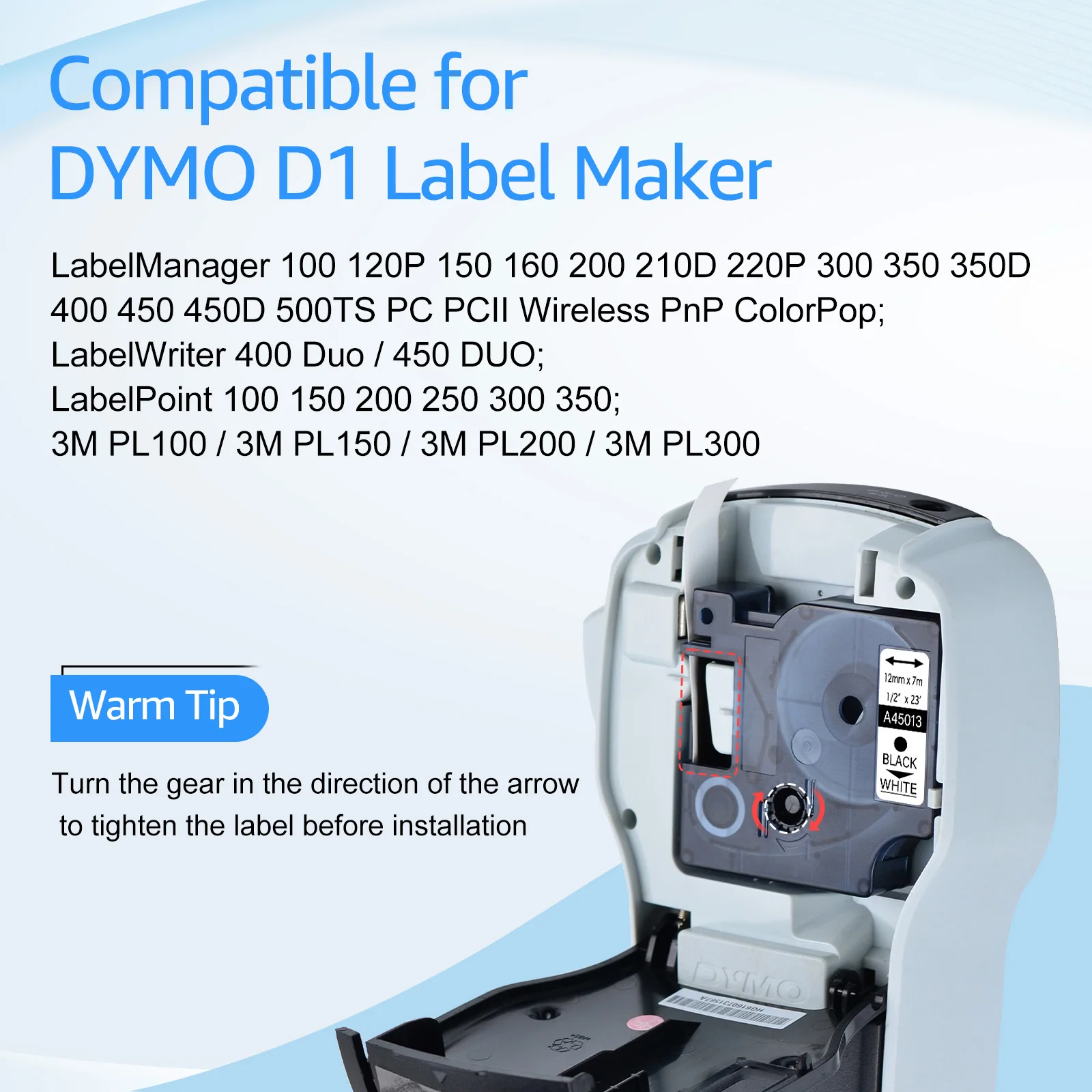 NineLeaf 6/9/12/19/24mm 라벨 테이프, Dymo D1 45010 45021 리본과 호환 가능, Dymo 라벨 관리자 100 150 200 250 프린터