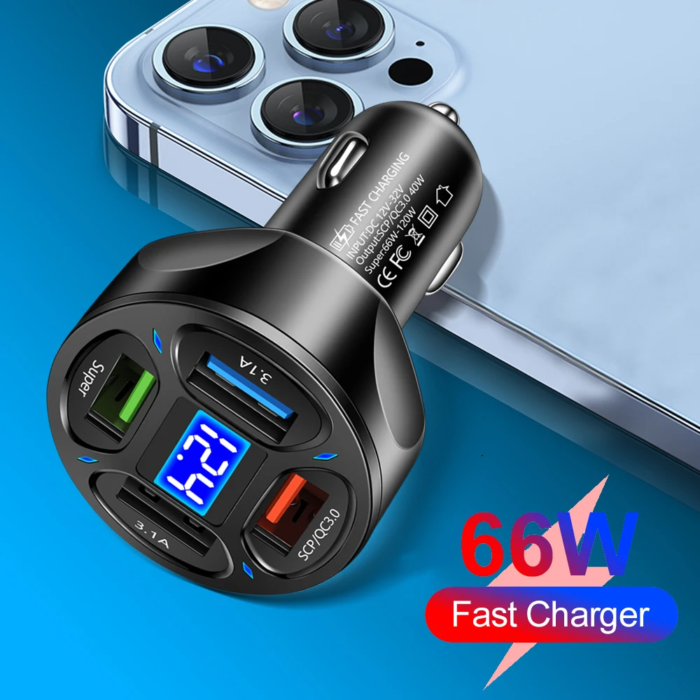 

Автомобильное зарядное устройство QC 3,0, 66 Вт, с 4 USB-портами