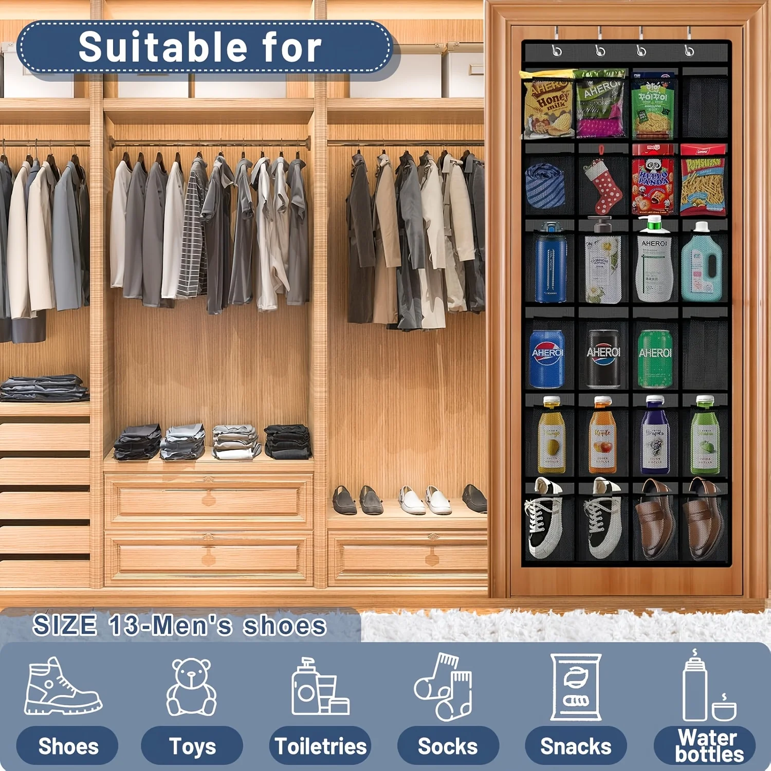 24-compartment Hanging Storage Bag Organizer,Solution For Organizing Household Items,Non-woven Breathable Mesh Window