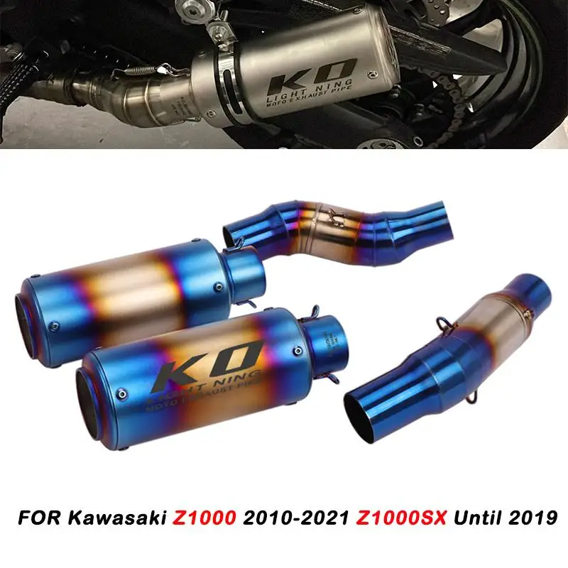 

51MM Exhaust Pipe For Kawasaki Z1000 10-21 Z1000SX Until 2019 A Pair Motorcycle Escape Muffler Mid Link Pipe Slip On DB Killer