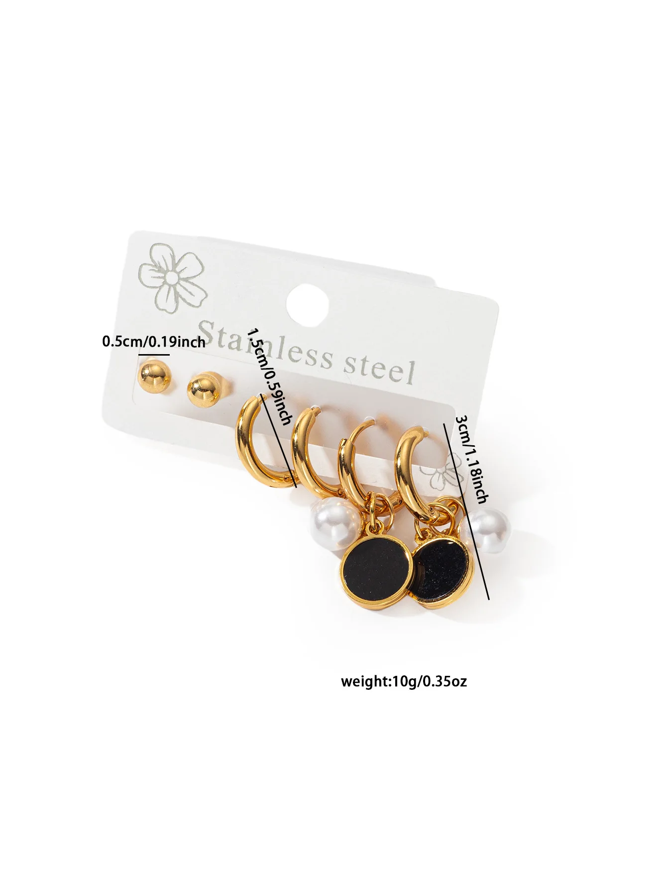 Chic Stylish 316L Stainless Steel 3 Pair/set Flower Star Moon Heart Earring Sets for Women Jewelry Simple Temperament Wholesale 5