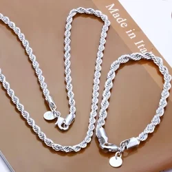 Elegant Sterling Silver Rope Chain Necklace and Bracelet Set - Fashion Jewelry Gift - 20cm and 60cm (Jewelry Set)