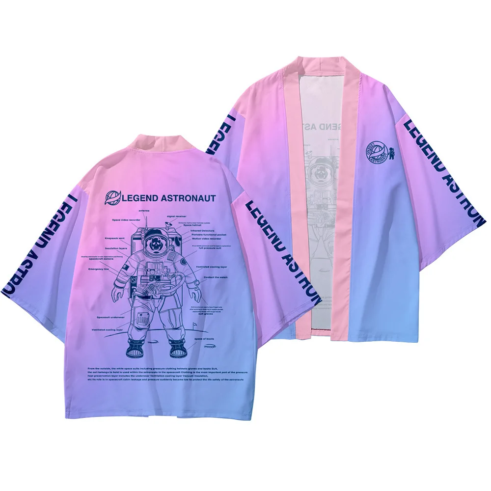 New INS Astronaut Purple 5xl 6XL Beach Harajuku Japanese Fashion Kimono Men Women Cardigan Haori Obi Asian Clothes Pant
