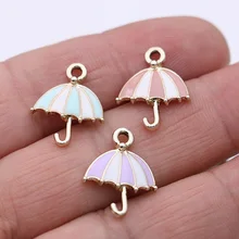 

10PCS Enamel Blue Umbrella Charm Pendant for Jewelry Making Necklace Bracelet Accessories DIY Craft 19x16mm