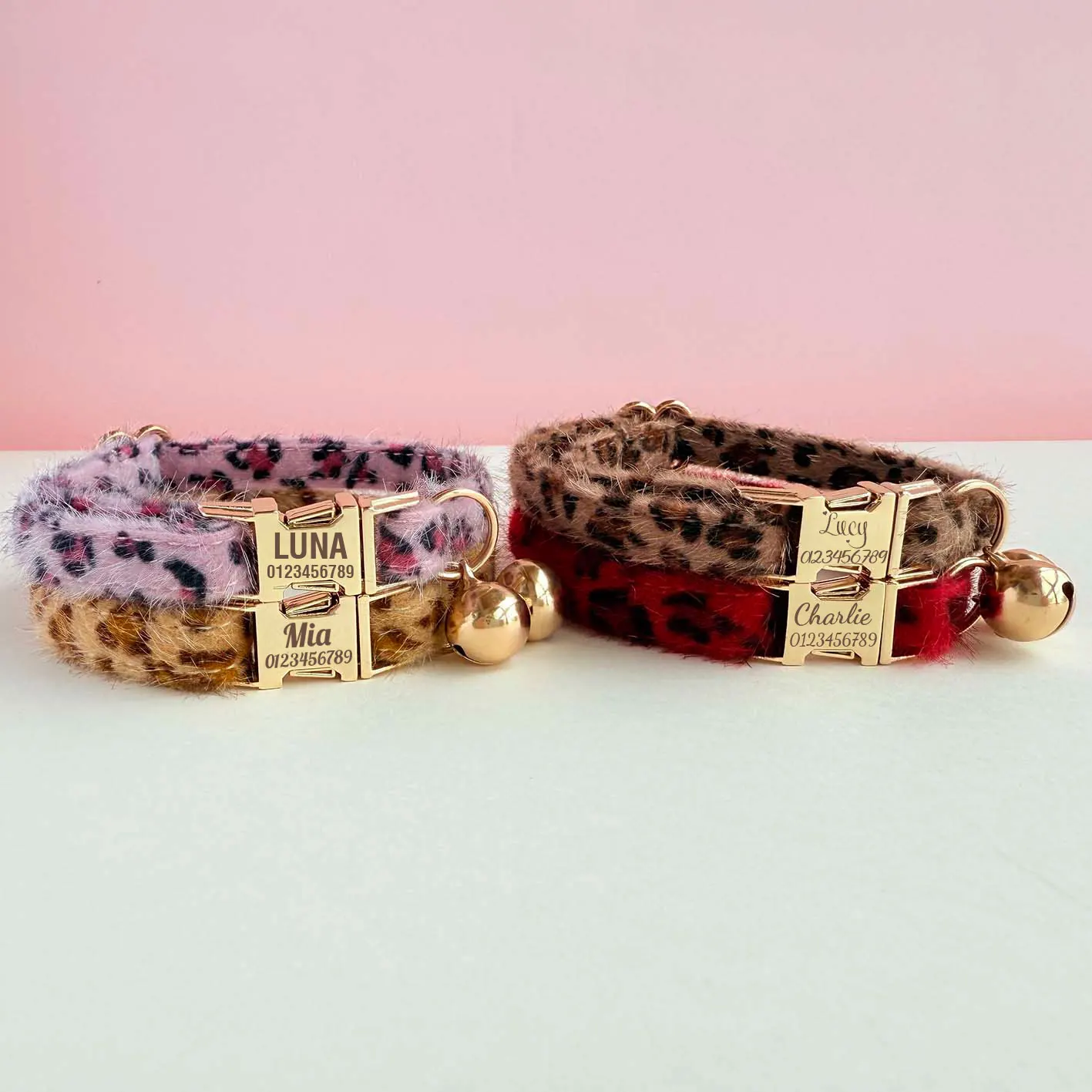 Personalized Leopard Print Cat Collar With Bell Adjustable Kitten_voghion.com