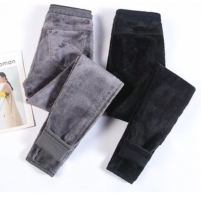 Thicken Velvet Lined Pencil Jeans Winter Skinny Denim Pants Warm Stretch Large Size 80kg Vaqueros Korean Ankle-length Pantalones