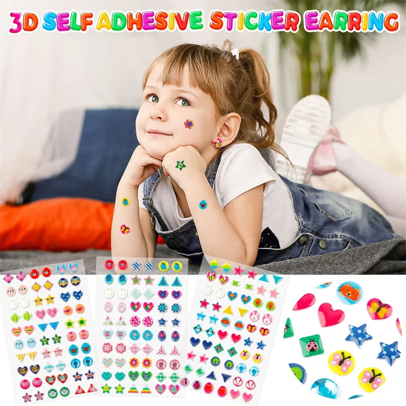 60Pcs Wonderful Children Boy Girl Stickers Earring Cartoon Reward Crystal  Stickers Ear Reward Stick Kindergarten Face Stickers