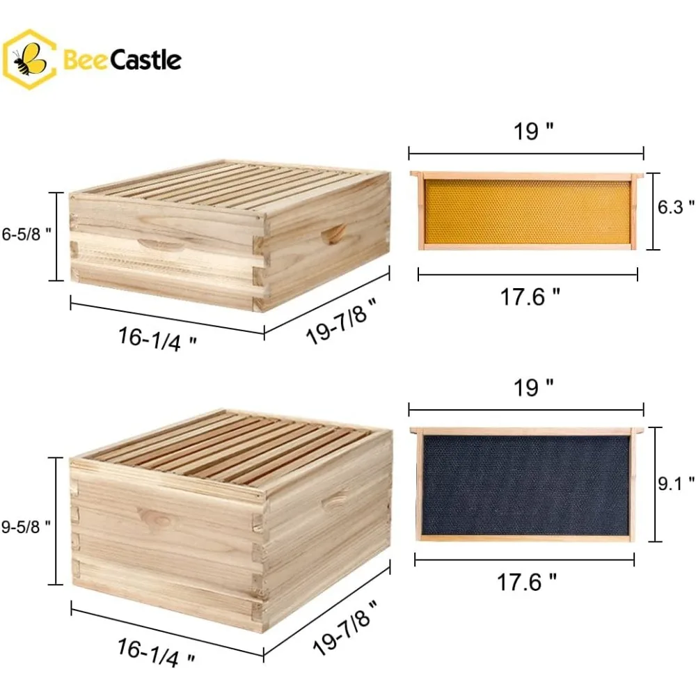 10-Frame Complete Bee Hives and Supplies Starter Kit, Beehives for Beginners with Beehive Frames and Waxed Foundations