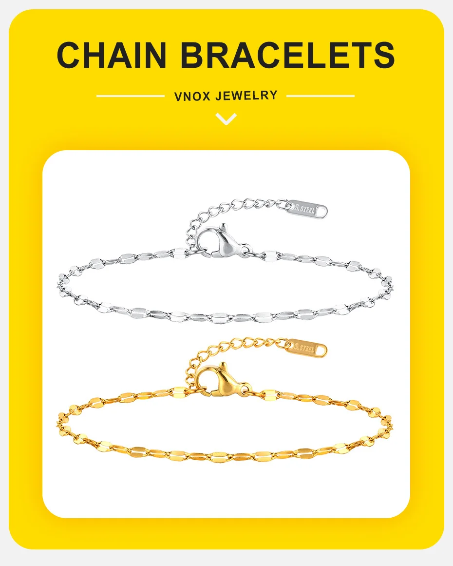 Vnox 2 mm dünne stapelbare Kettenarmbänder für Damen, Edelstahl-Armbänder mit Metallglieder, zierlicher Modeschmuck – Detail 1